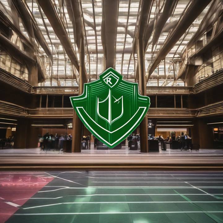 Robinhood's logo displayed on a screen at the New York Stock Exchange.